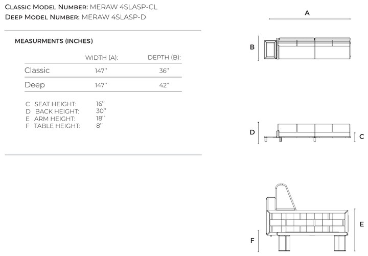 Luma Left Arm Sectional with Plinth Table dimensions